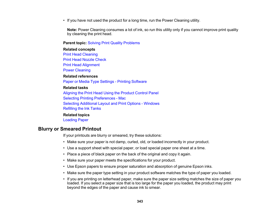 Blurry or smeared printout | Epson EcoTank Pro ET-5150 Wireless All-in-One Supertank Printer User Manual | Page 343 / 387