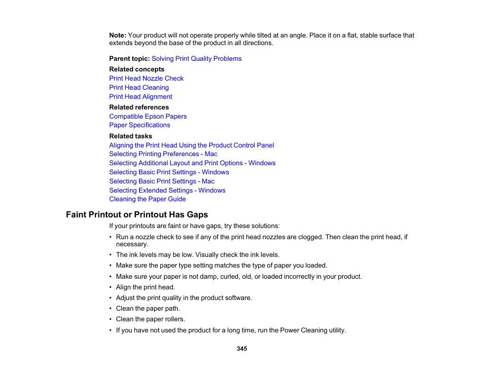 Faint printout or printout has gaps | Epson EcoTank Pro ET-5150 Wireless All-in-One Supertank Printer User Manual | Page 345 / 387