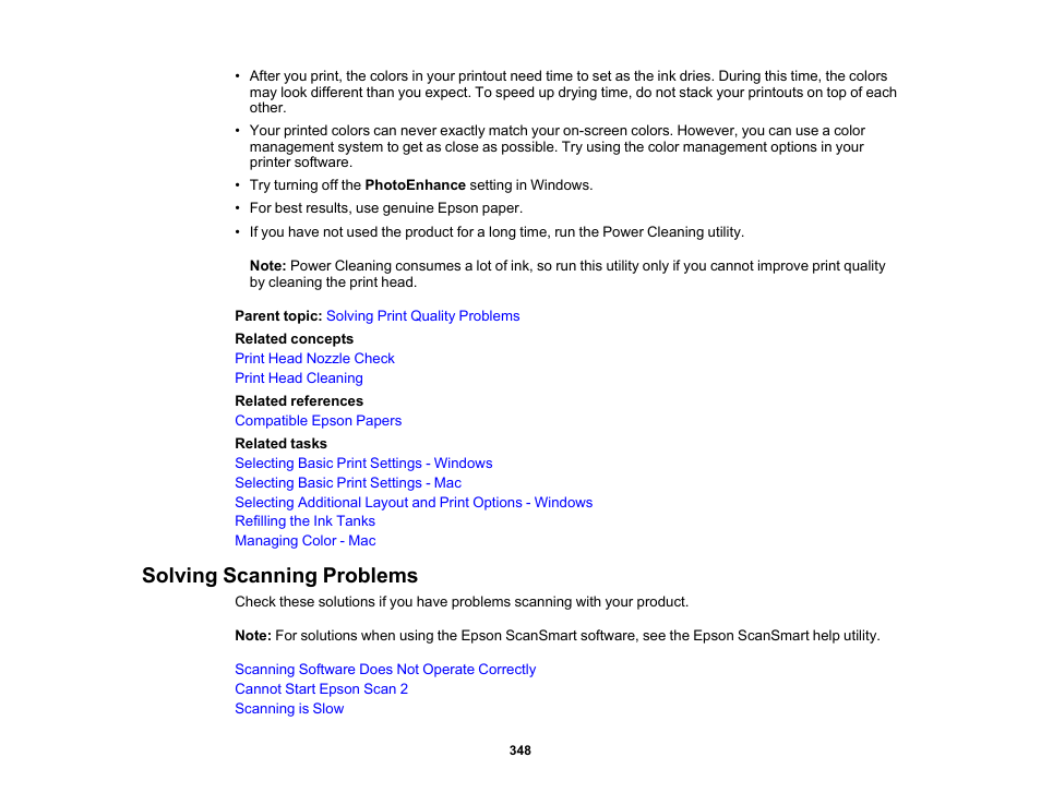 Solving scanning problems | Epson EcoTank Pro ET-5150 Wireless All-in-One Supertank Printer User Manual | Page 348 / 387