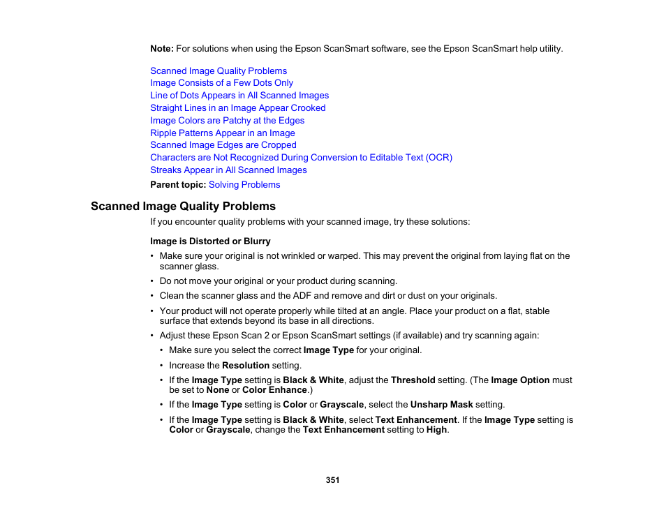 Scanned image quality problems | Epson EcoTank Pro ET-5150 Wireless All-in-One Supertank Printer User Manual | Page 351 / 387