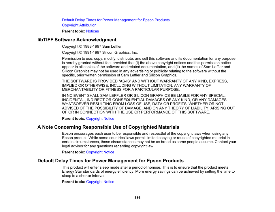 Libtiff software acknowledgment | Epson EcoTank Pro ET-5150 Wireless All-in-One Supertank Printer User Manual | Page 386 / 387