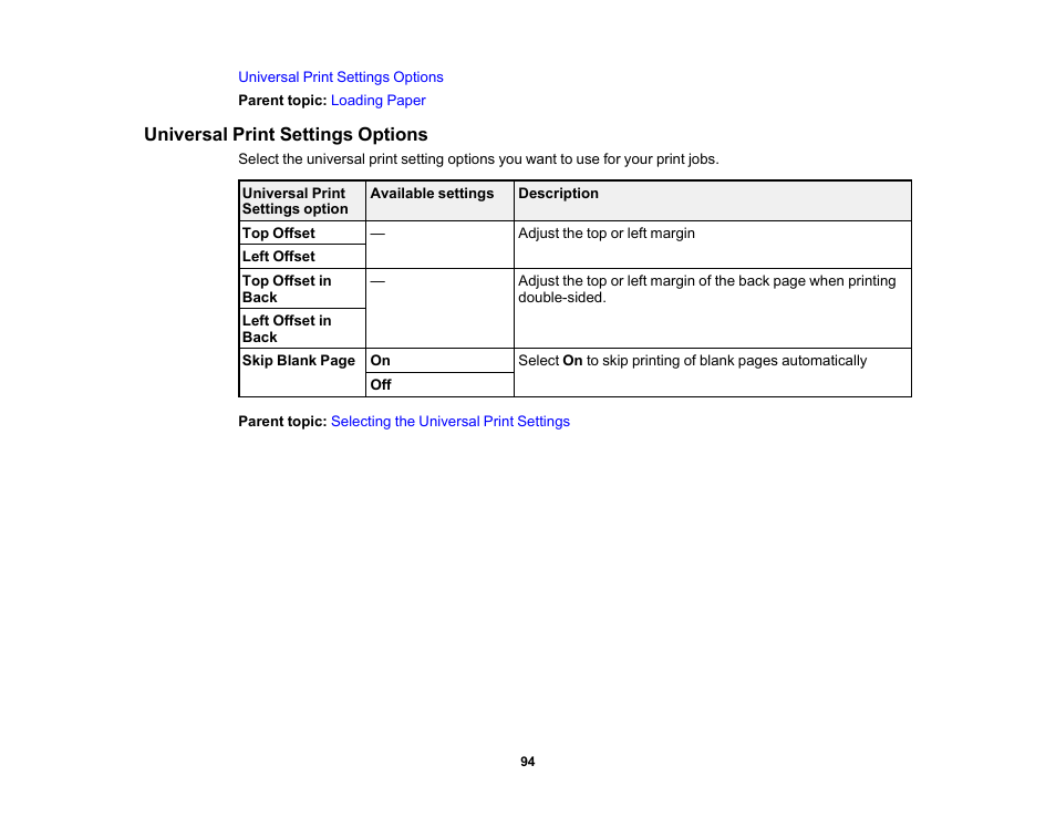 Universal print settings options | Epson EcoTank Pro ET-5150 Wireless All-in-One Supertank Printer User Manual | Page 94 / 387