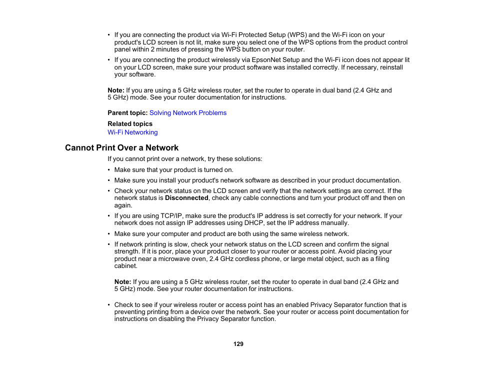 Cannot print over a network | Epson PictureMate PM-400 Personal Photo Lab User Manual | Page 129 / 164