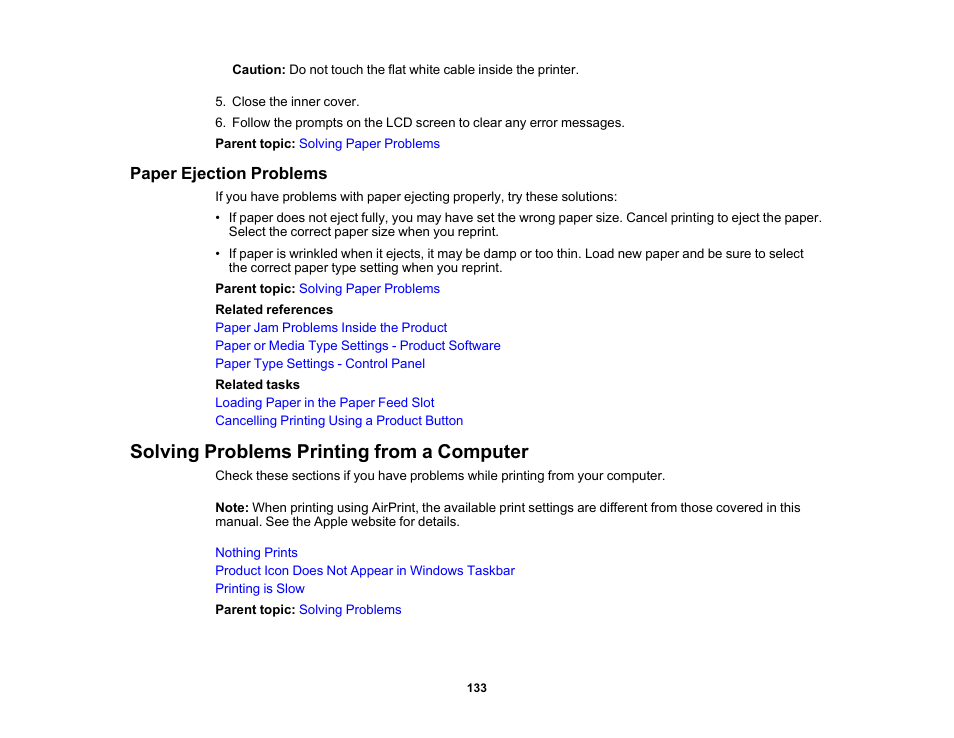 Paper ejection problems, Solving problems printing from a computer | Epson PictureMate PM-400 Personal Photo Lab User Manual | Page 133 / 164