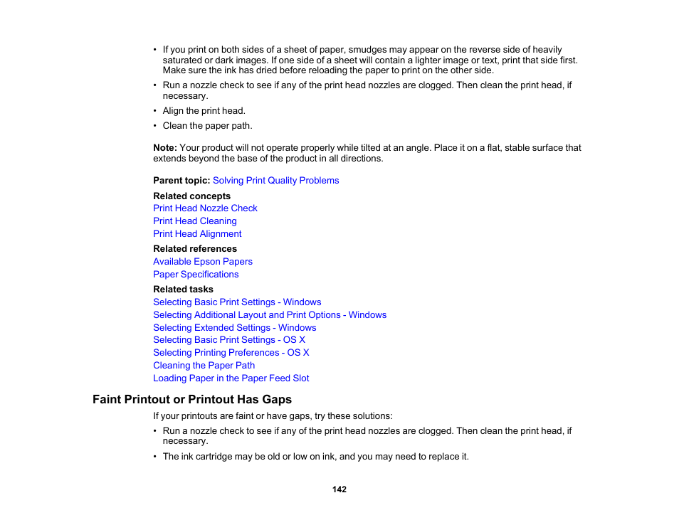 Faint printout or printout has gaps | Epson PictureMate PM-400 Personal Photo Lab User Manual | Page 142 / 164