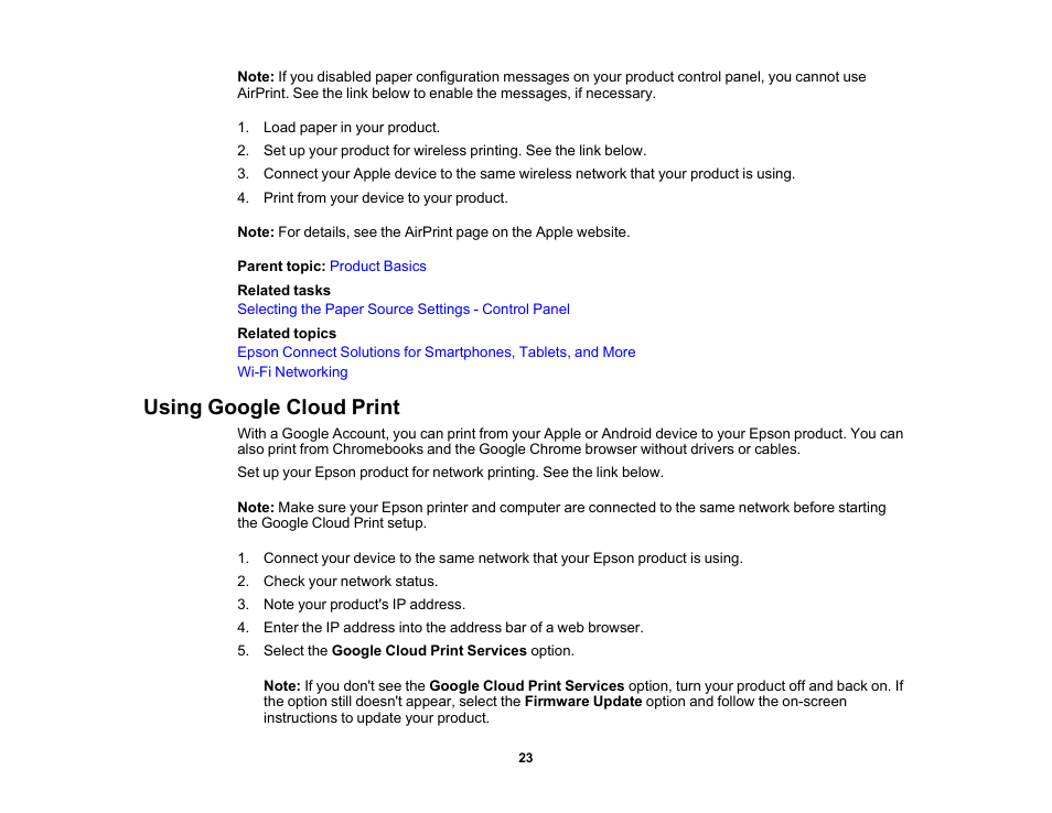 Using google cloud print | Epson PictureMate PM-400 Personal Photo Lab User Manual | Page 23 / 164