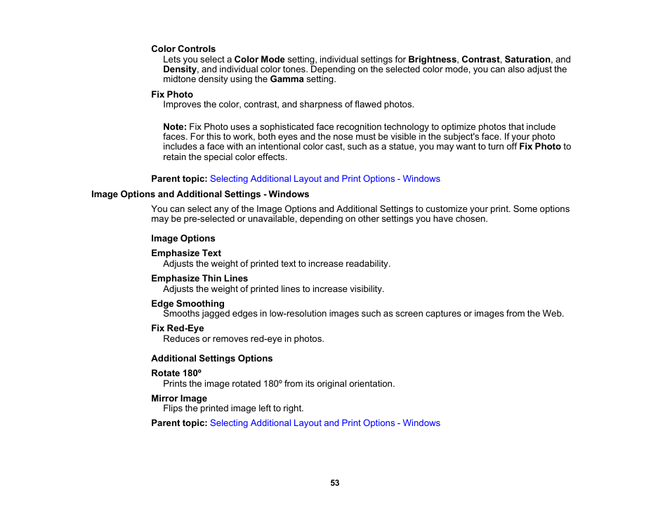 Image options and additional settings - windows | Epson PictureMate PM-400 Personal Photo Lab User Manual | Page 53 / 164