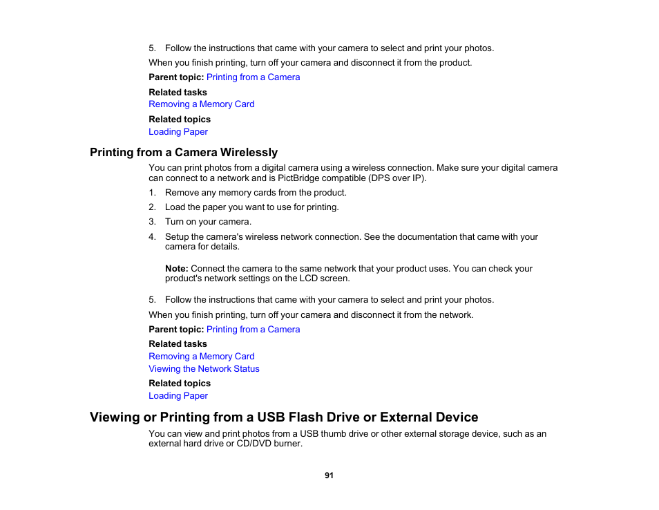 Printing from a camera wirelessly | Epson PictureMate PM-400 Personal Photo Lab User Manual | Page 91 / 164