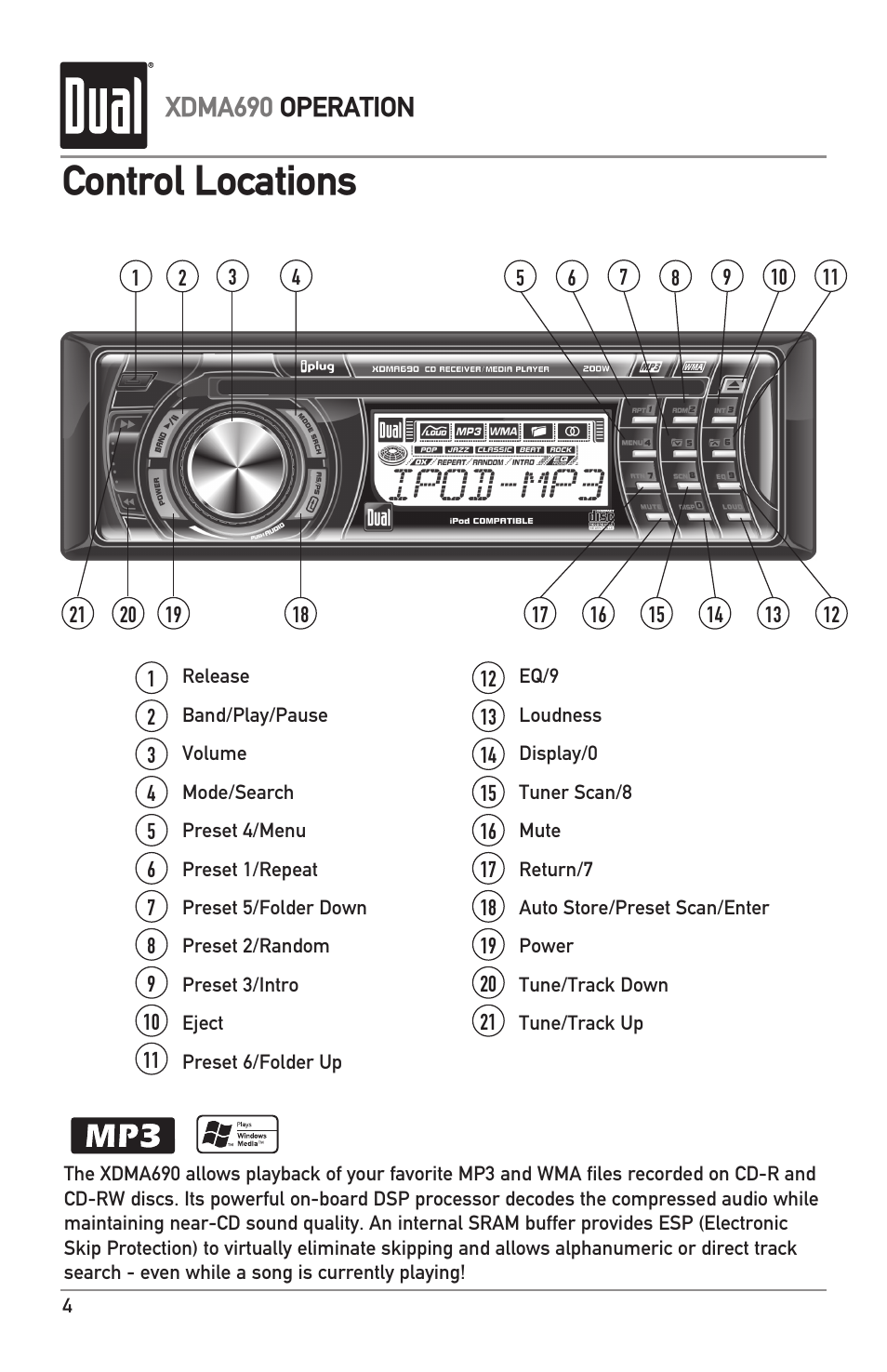 Control locations, Xdma690 operation | Dual XDMA690 User Manual | Page 4 / 20