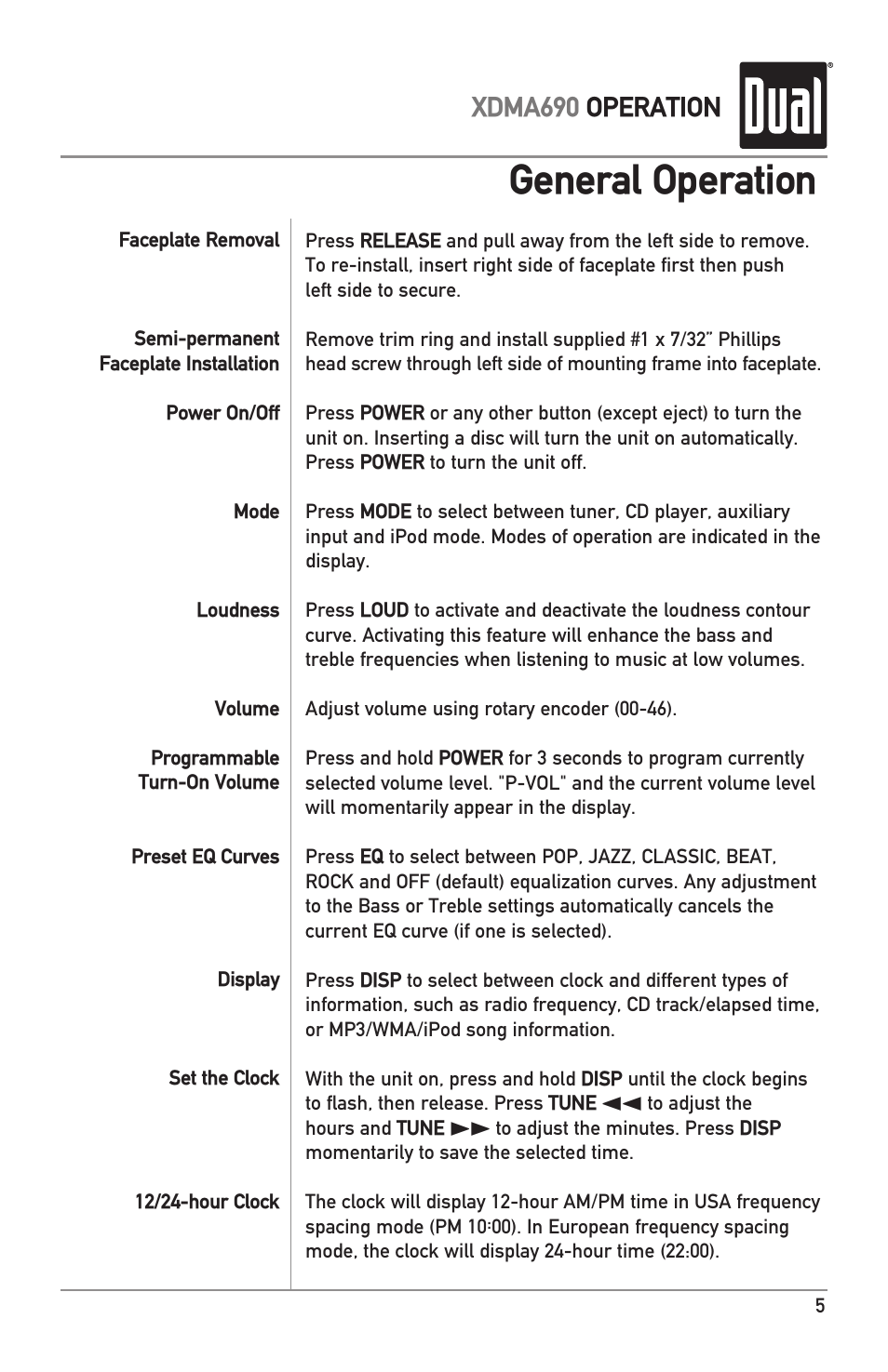 General operation, Xdma690 operation | Dual XDMA690 User Manual | Page 5 / 20