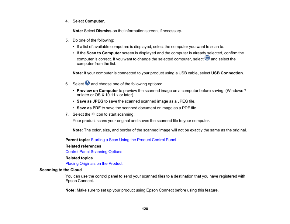 Scanning to the cloud | Epson WorkForce WF-2960 Wireless All-in-One Color Inkjet Printer User Manual | Page 128 / 332