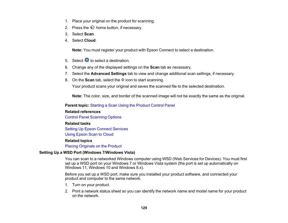 Setting up a wsd port (windows 7/windows vista) | Epson WorkForce WF-2960 Wireless All-in-One Color Inkjet Printer User Manual | Page 129 / 332