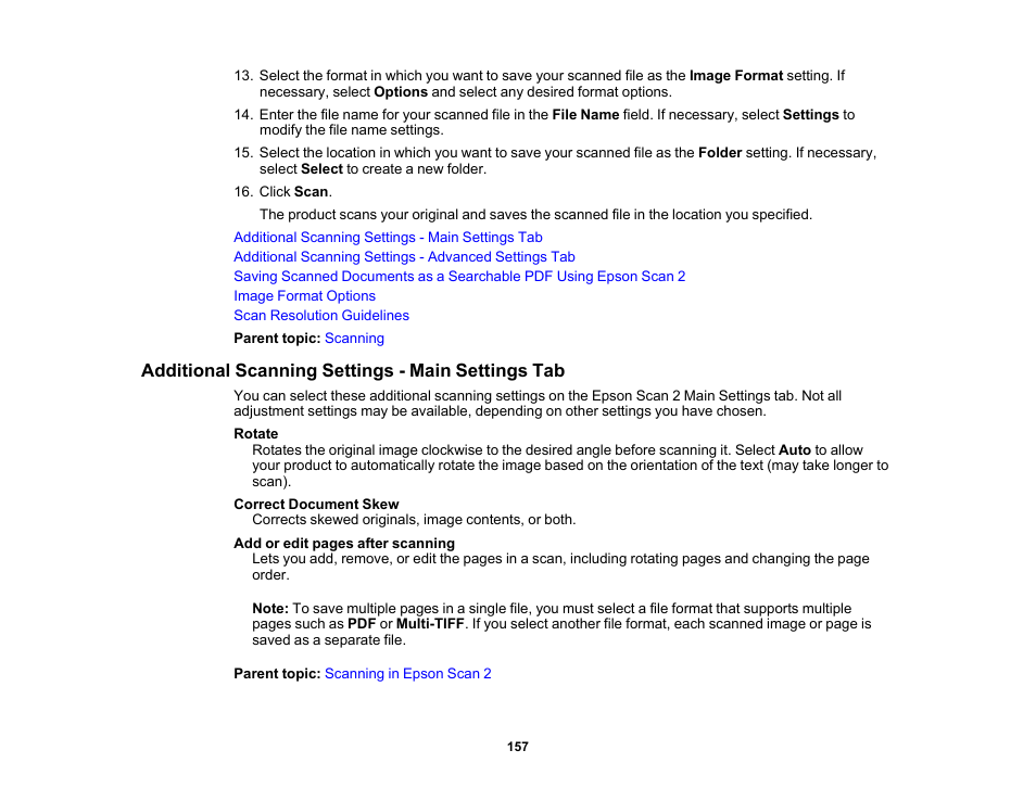Additional scanning settings - main settings tab | Epson WorkForce WF-2960 Wireless All-in-One Color Inkjet Printer User Manual | Page 157 / 332