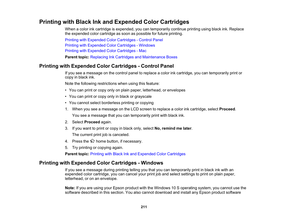 Printing with expended color cartridges - windows | Epson WorkForce WF-2960 Wireless All-in-One Color Inkjet Printer User Manual | Page 211 / 332