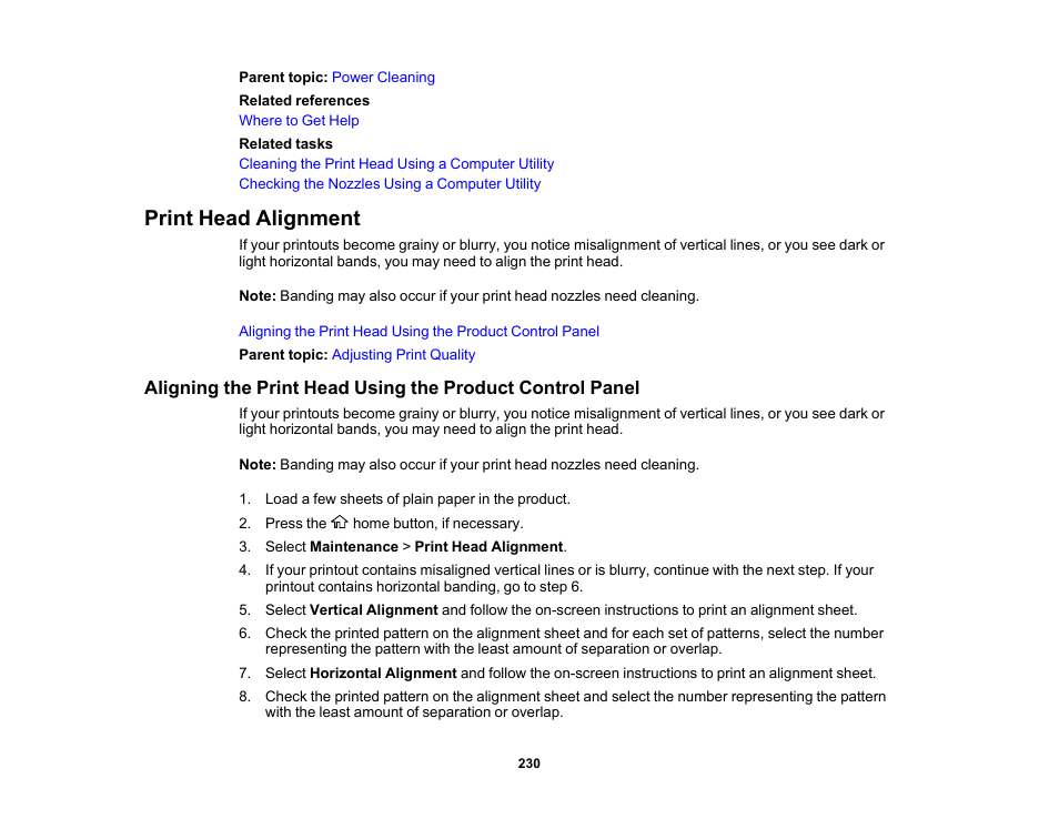 Print head alignment | Epson WorkForce WF-2960 Wireless All-in-One Color Inkjet Printer User Manual | Page 230 / 332