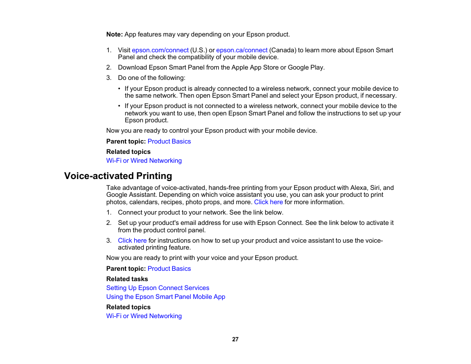 Voice-activated printing | Epson WorkForce WF-2960 Wireless All-in-One Color Inkjet Printer User Manual | Page 27 / 332