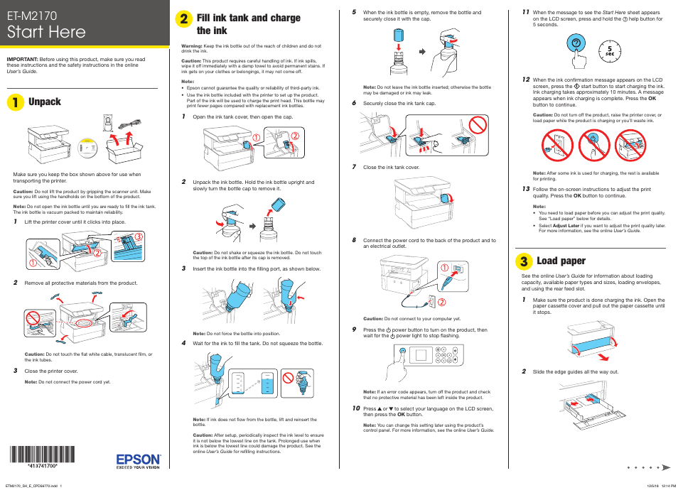 Epson EcoTank ET-M2170 Wireless Monochrome All-in-One Supertank Printer User Manual | 4 pages