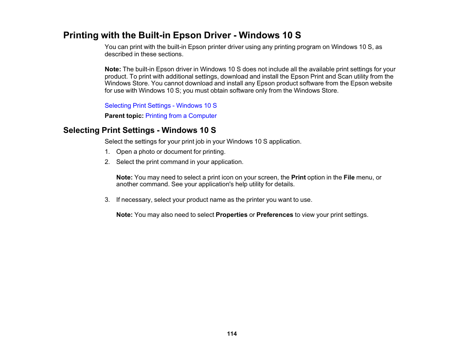 Selecting print settings - windows 10 s | Epson Expression Premium XP-6100 All-in-One Printer User Manual | Page 114 / 334