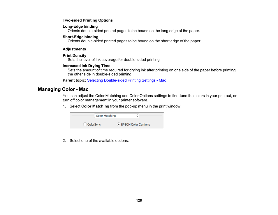 Managing color - mac | Epson Expression Premium XP-6100 All-in-One Printer User Manual | Page 128 / 334