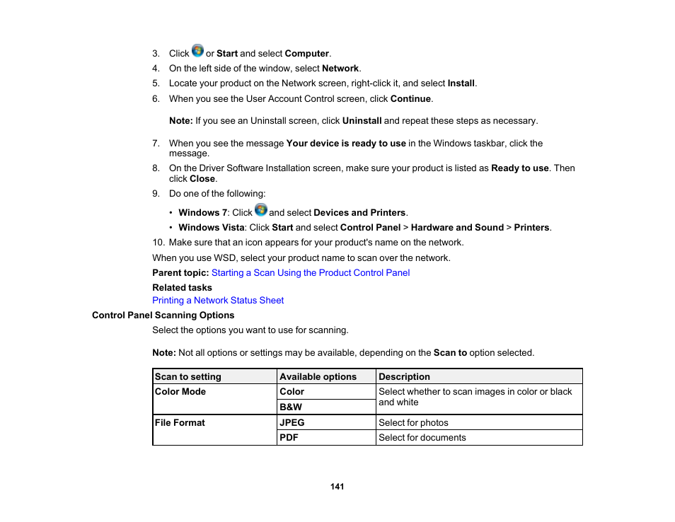 Control panel scanning options | Epson Expression Premium XP-6100 All-in-One Printer User Manual | Page 141 / 334