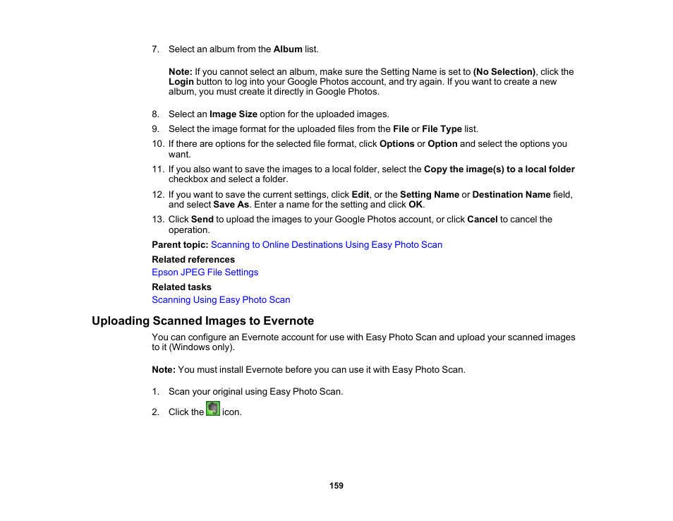 Uploading scanned images to evernote | Epson Expression Premium XP-6100 All-in-One Printer User Manual | Page 159 / 334