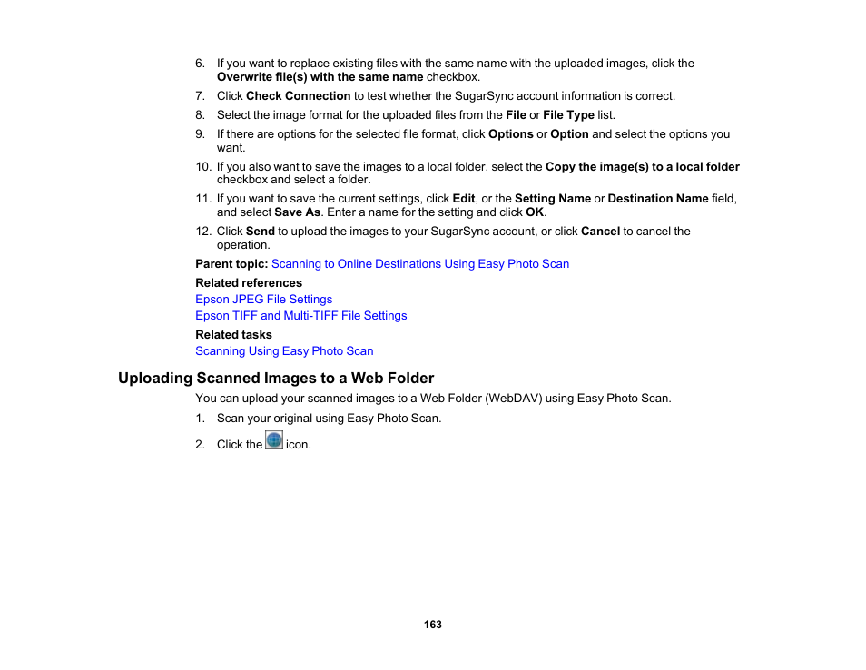 Uploading scanned images to a web folder | Epson Expression Premium XP-6100 All-in-One Printer User Manual | Page 163 / 334