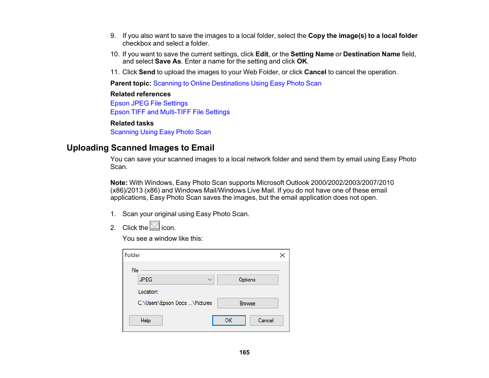 Uploading scanned images to email | Epson Expression Premium XP-6100 All-in-One Printer User Manual | Page 165 / 334