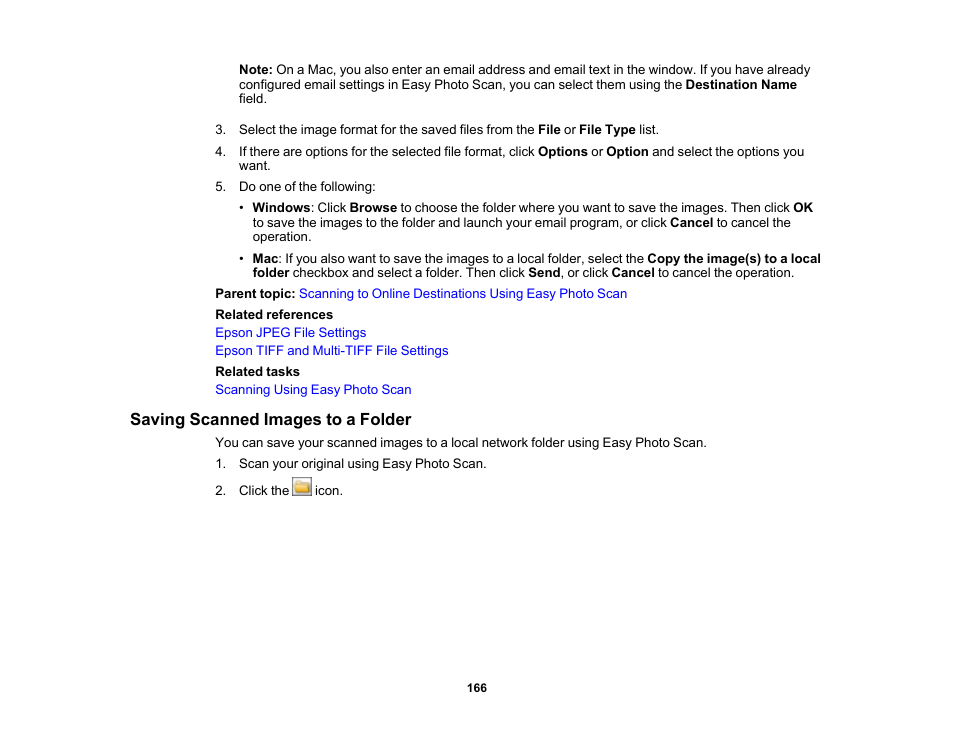 Saving scanned images to a folder | Epson Expression Premium XP-6100 All-in-One Printer User Manual | Page 166 / 334