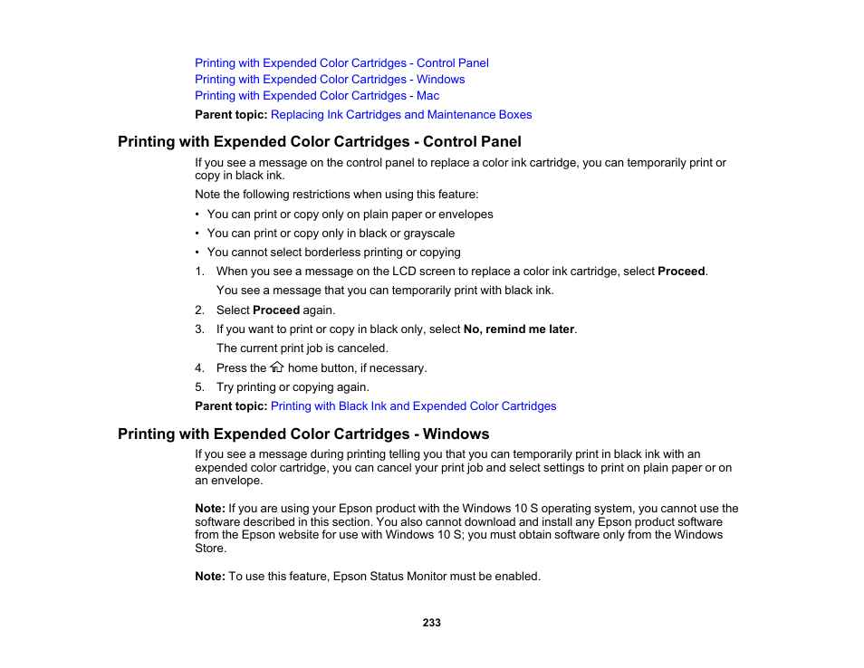 Printing with expended color cartridges - windows | Epson Expression Premium XP-6100 All-in-One Printer User Manual | Page 233 / 334