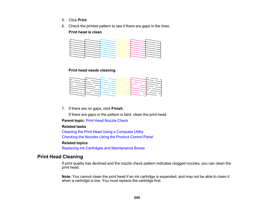 Print head cleaning | Epson Expression Premium XP-6100 All-in-One Printer User Manual | Page 245 / 334