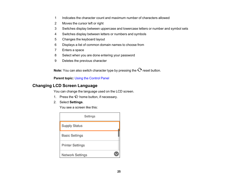 Changing lcd screen language | Epson Expression Premium XP-6100 All-in-One Printer User Manual | Page 25 / 334