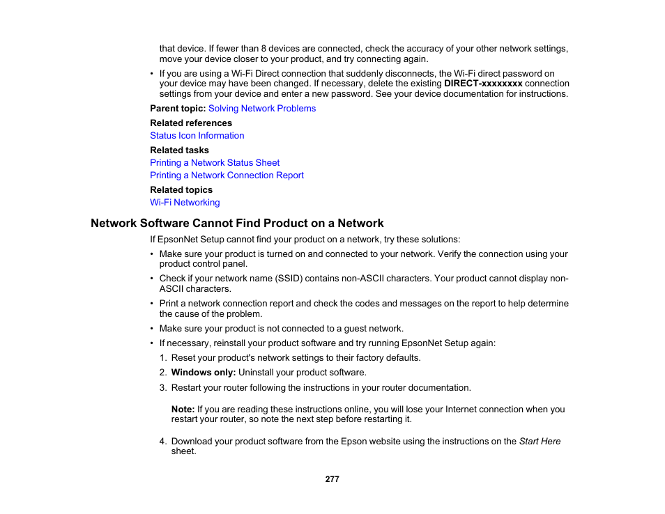 Network software cannot find product on a network | Epson Expression Premium XP-6100 All-in-One Printer User Manual | Page 277 / 334