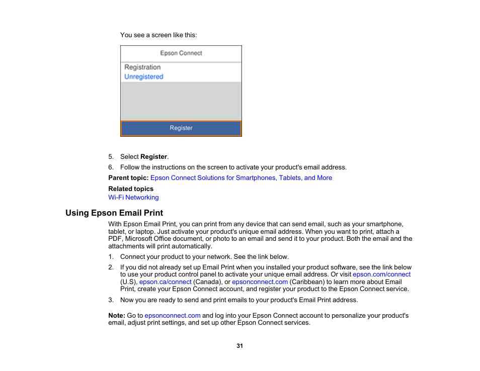 Using epson email print | Epson Expression Premium XP-6100 All-in-One Printer User Manual | Page 31 / 334