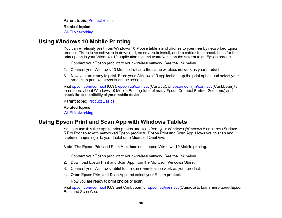 Using windows 10 mobile printing | Epson Expression Premium XP-6100 All-in-One Printer User Manual | Page 38 / 334