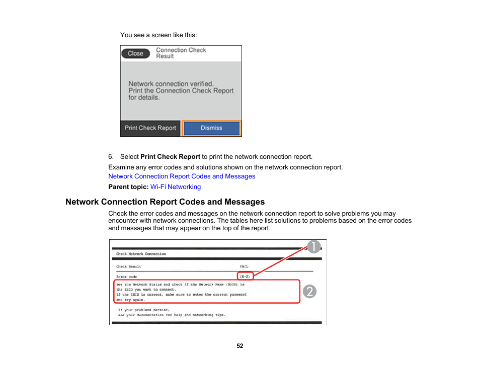 Network connection report codes and messages | Epson Expression Premium XP-6100 All-in-One Printer User Manual | Page 52 / 334