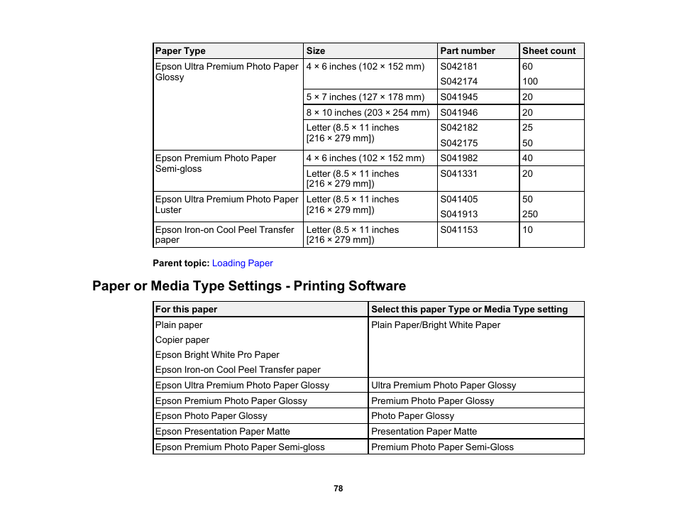 Paper or media type settings - printing software | Epson Expression Premium XP-6100 All-in-One Printer User Manual | Page 78 / 334