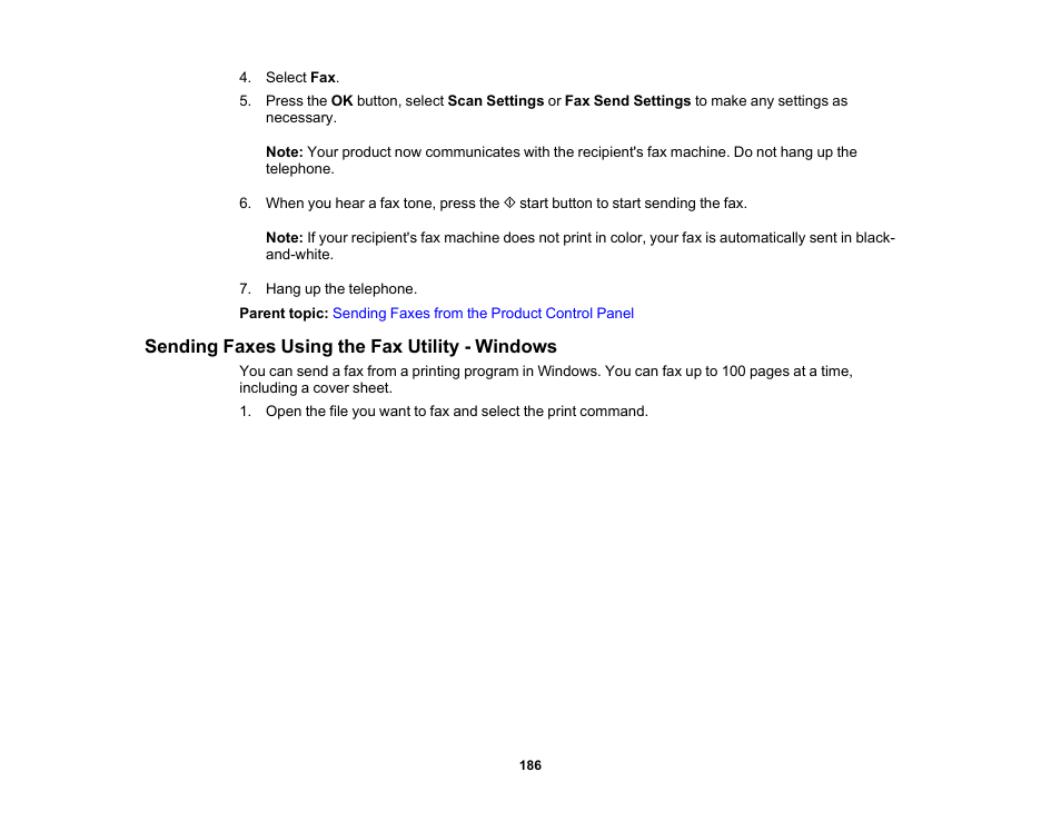 Sending faxes using the fax utility - windows | Epson WorkForce WF-2930 Wireless All-in-One Color Inkjet Printer User Manual | Page 186 / 327