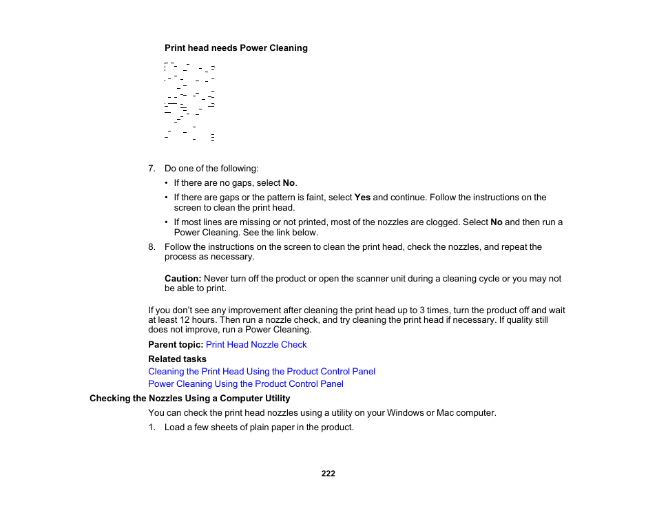 Checking the nozzles using a computer utility | Epson WorkForce WF-2930 Wireless All-in-One Color Inkjet Printer User Manual | Page 222 / 327