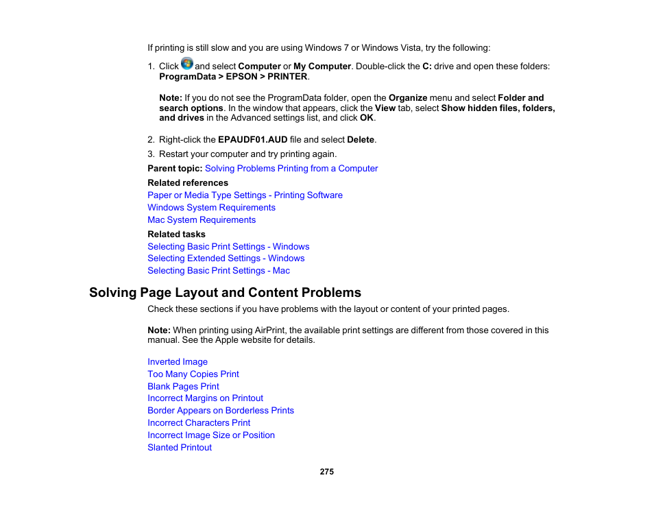 Solving page layout and content problems | Epson WorkForce WF-2930 Wireless All-in-One Color Inkjet Printer User Manual | Page 275 / 327