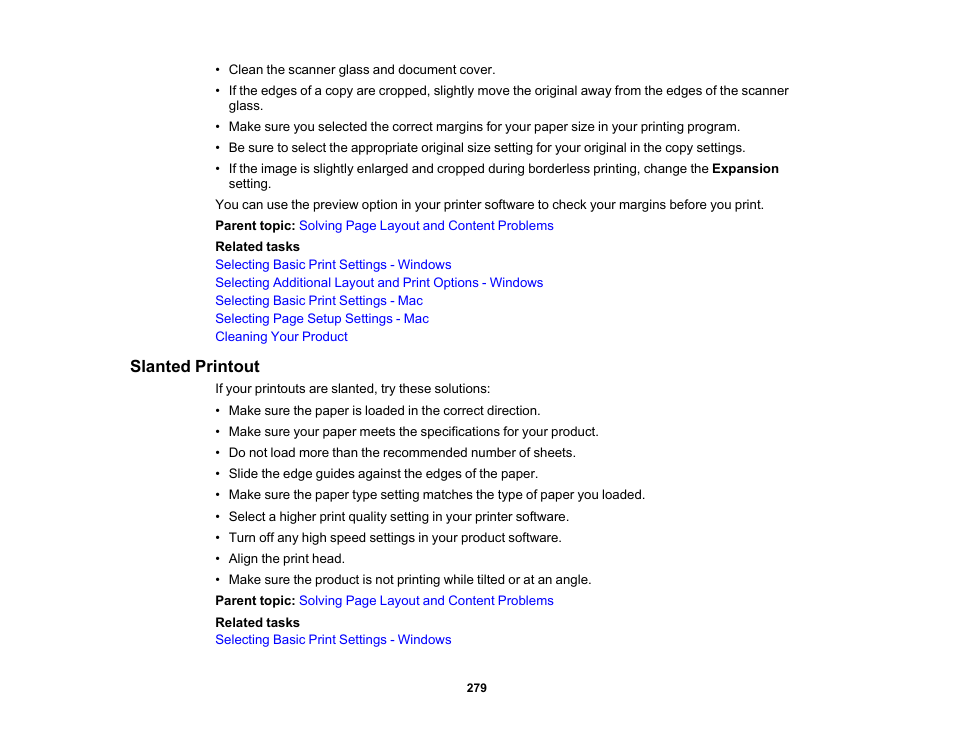 Slanted printout | Epson WorkForce WF-2930 Wireless All-in-One Color Inkjet Printer User Manual | Page 279 / 327