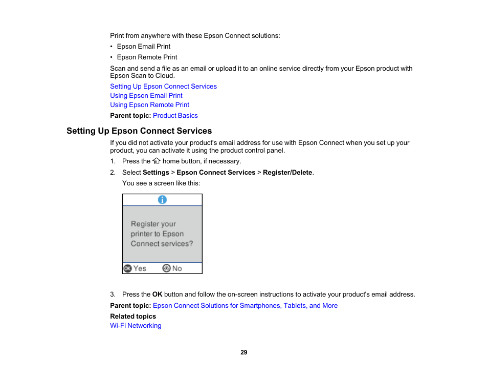 Setting up epson connect services | Epson WorkForce WF-2930 Wireless All-in-One Color Inkjet Printer User Manual | Page 29 / 327