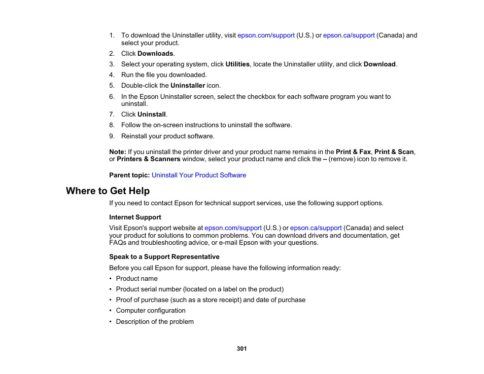 Where to get help | Epson WorkForce WF-2930 Wireless All-in-One Color Inkjet Printer User Manual | Page 301 / 327