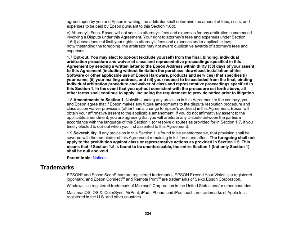 Trademarks | Epson WorkForce WF-2930 Wireless All-in-One Color Inkjet Printer User Manual | Page 324 / 327