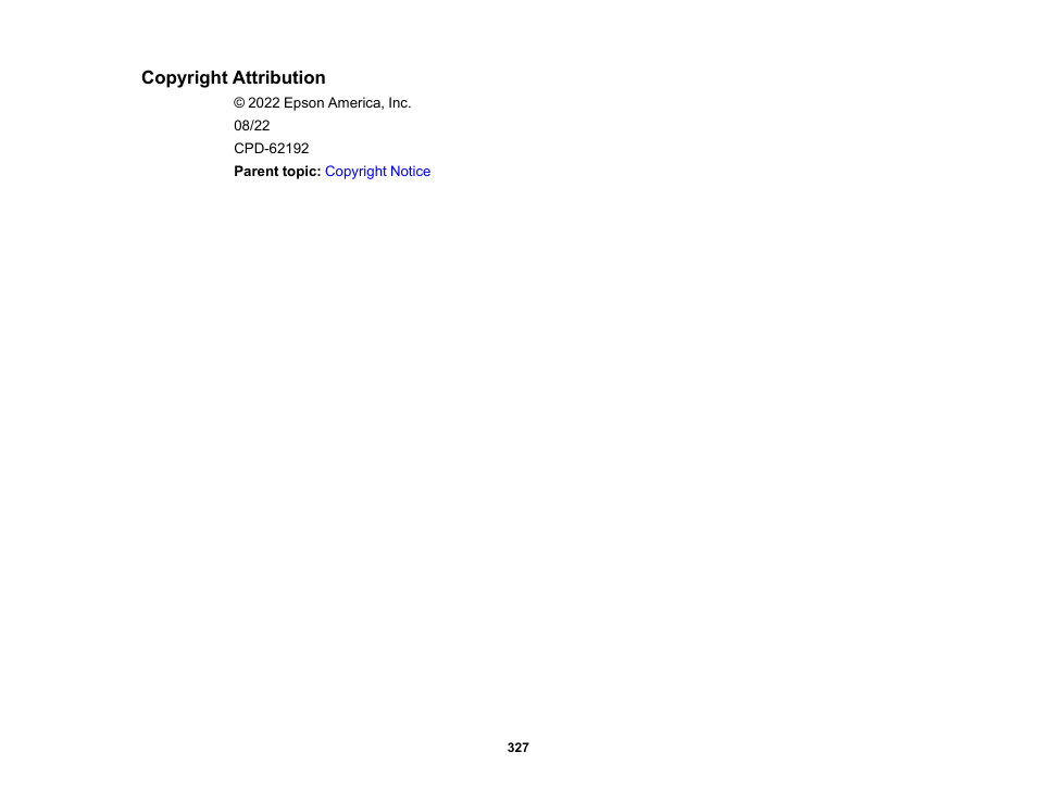 Copyright attribution | Epson WorkForce WF-2930 Wireless All-in-One Color Inkjet Printer User Manual | Page 327 / 327