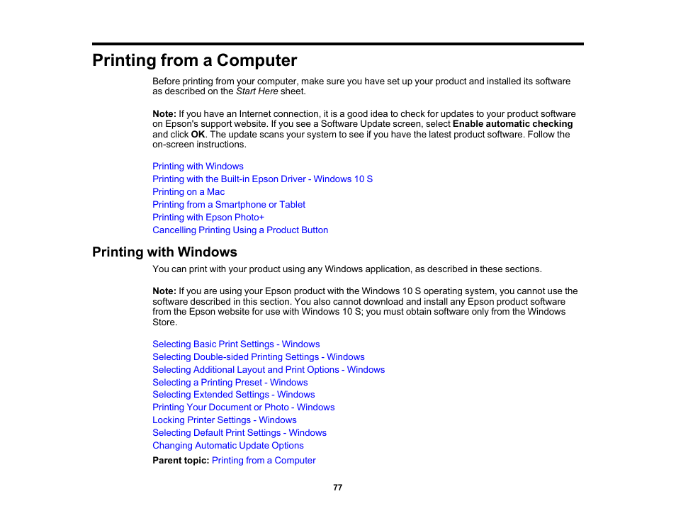 Printing from a computer, Printing with windows | Epson WorkForce WF-2930 Wireless All-in-One Color Inkjet Printer User Manual | Page 77 / 327