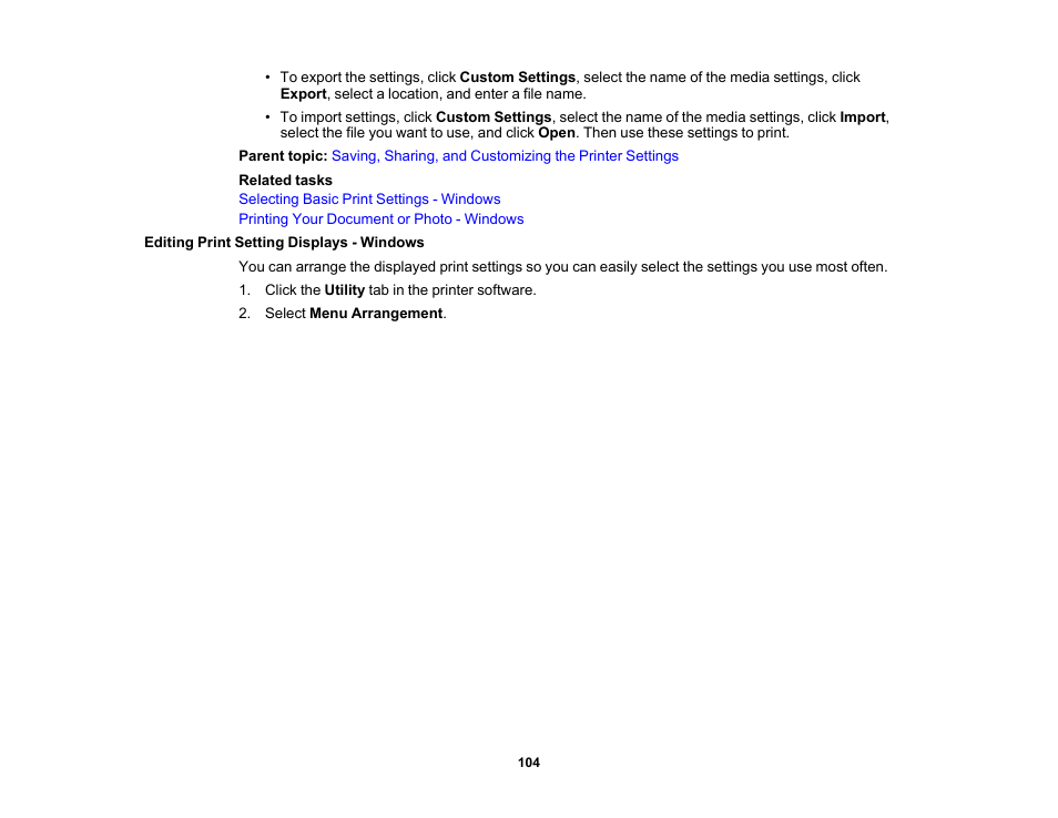 Editing print setting displays - windows | Epson SureColor P20000 Standard Edition 64" Large-Format Inkjet Printer User Manual | Page 104 / 232