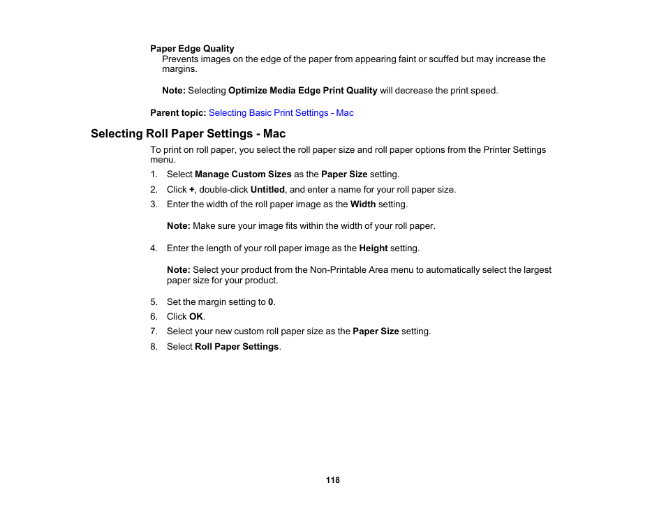 Selecting roll paper settings - mac | Epson SureColor P20000 Standard Edition 64" Large-Format Inkjet Printer User Manual | Page 118 / 232