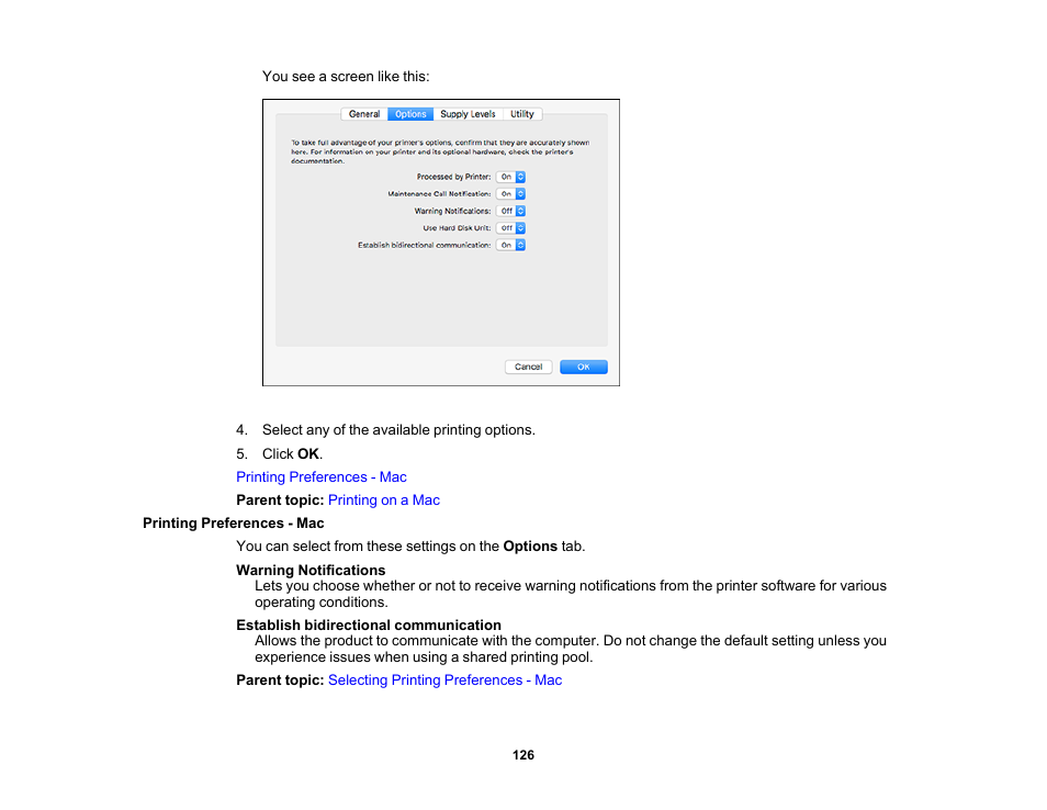 Printing preferences - mac | Epson SureColor P20000 Standard Edition 64" Large-Format Inkjet Printer User Manual | Page 126 / 232