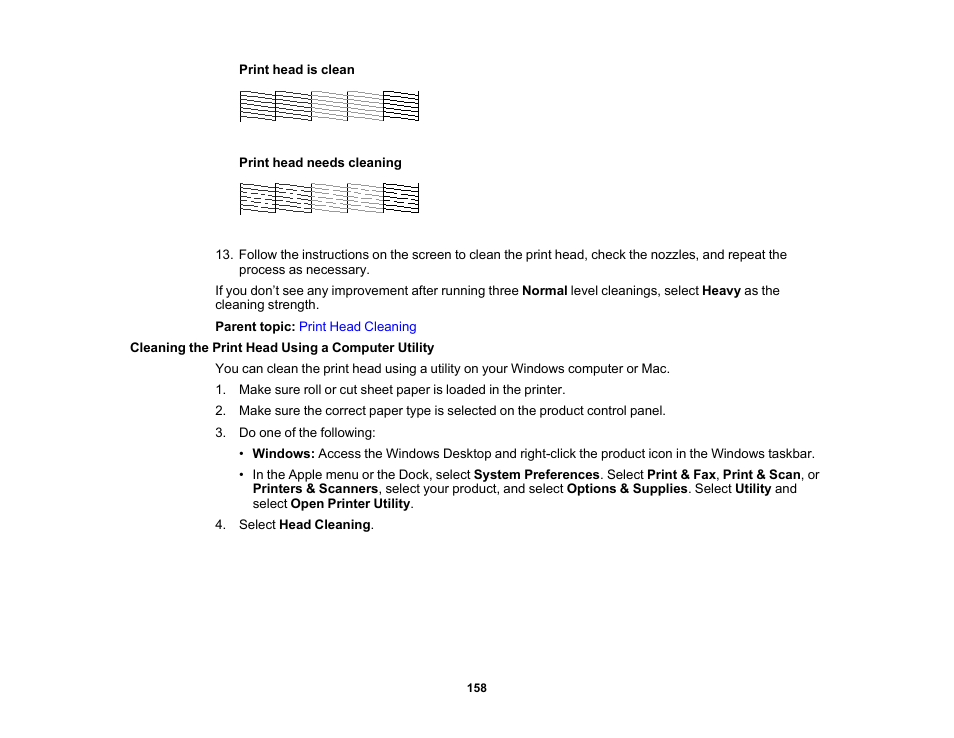 Cleaning the print head using a computer utility | Epson SureColor P20000 Standard Edition 64" Large-Format Inkjet Printer User Manual | Page 158 / 232