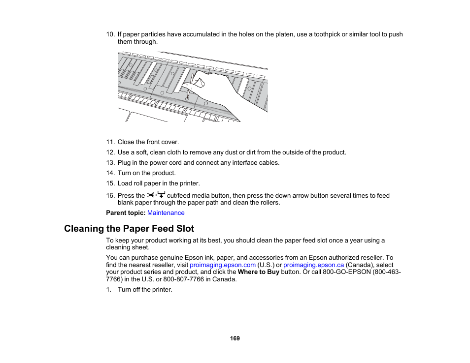 Cleaning the paper feed slot | Epson SureColor P20000 Standard Edition 64" Large-Format Inkjet Printer User Manual | Page 169 / 232